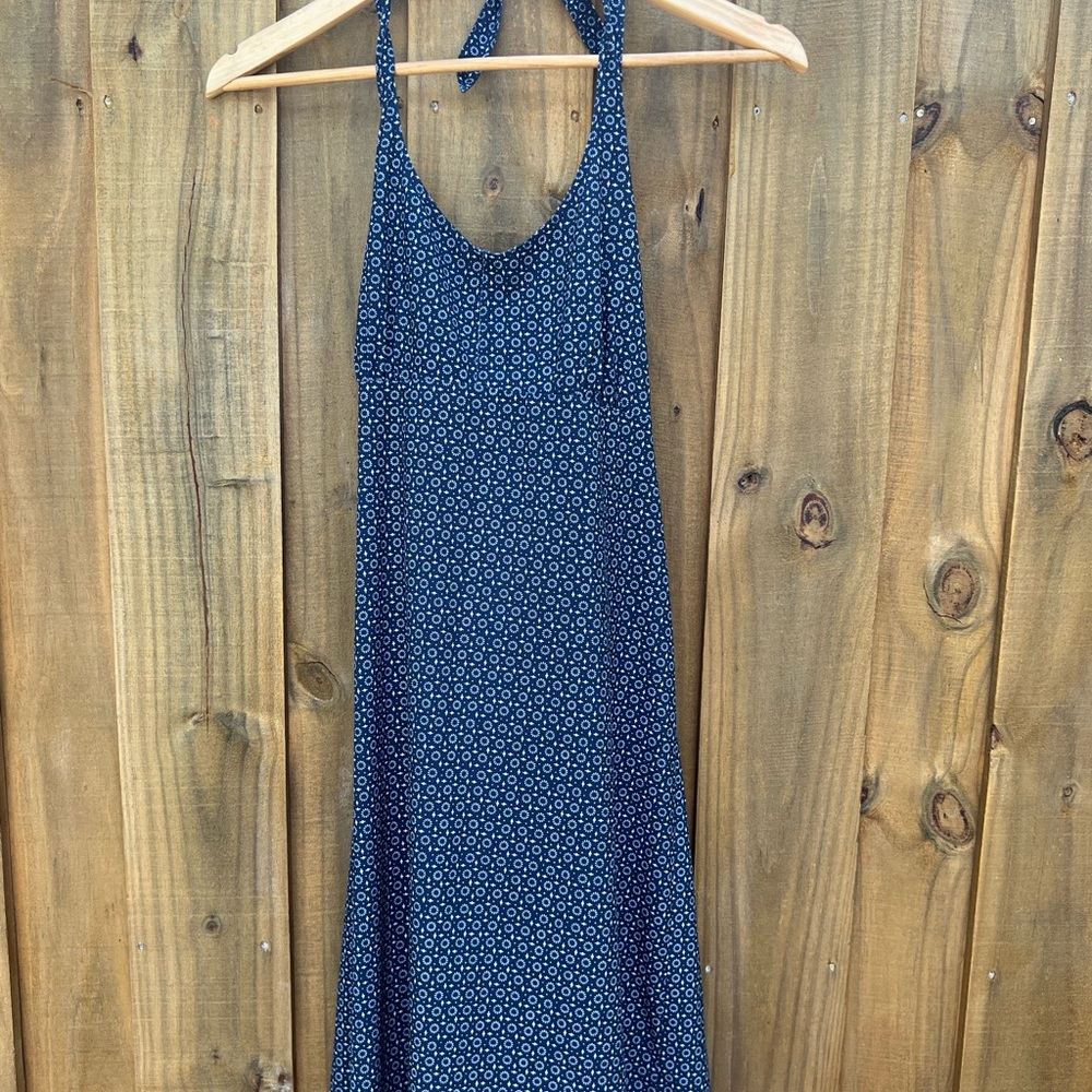 PFG Navy Blue and White Backless Halter Sundress